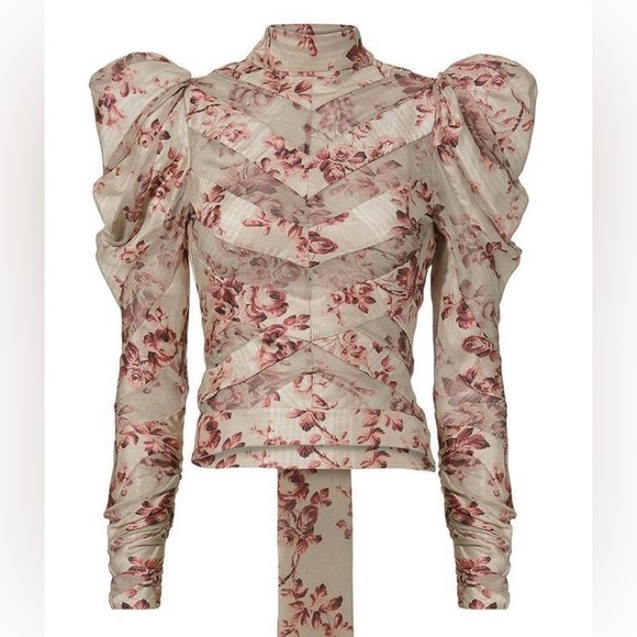 Tops - Zimmermann Unbridled Floral Chevron Silk Blouse